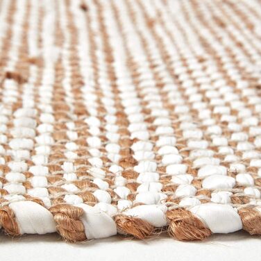 Homescapes Horizon Rug, handwoven from 100% hemp, 160 x 230cm, patchwork rug with herringbone pattern and fringe, cream natural 160 x 230 cm
