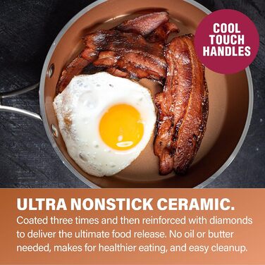 Набір кухонного та десертного посуду Gotham Steel Hammered Copper Collection (15 предметів) з антипригарним покриттям, алюмінієвий. Включає сковорідки (набір з 5 сковорідок)