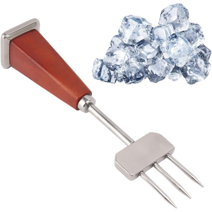 NDNCZDHC Stainless Steel Ice Pick Set, 17.8 Cm Large Ice Breaker and 20.8 Cm Large Dual-Action Ice Picker with Wooden Handle for Bartenders in the Kitchen (B)