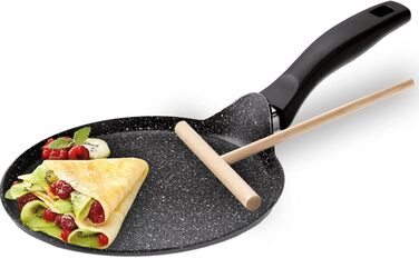 STONELINE Back to Nature Crepe Pan Induction 25 cm, Omelette pan coated with real stone particles, Pancake/Pancake pan non-stick, Fat-free frying, All stovetops, (Grey)