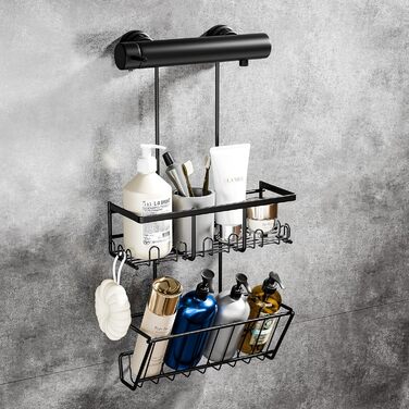 HouseUp Shower Shelf - Over the Door Hanging Shower Caddy - No Drilling Required - Black Shampoo Holder for Shower, Shower Basket, Bathroom Organizer, Shower Holder, Stainless Steel
