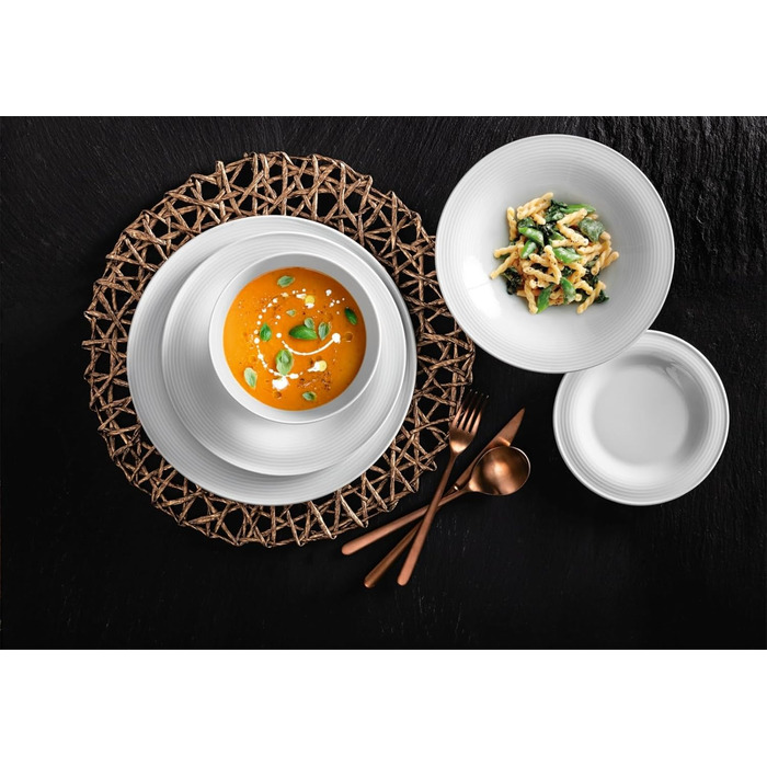 Сервіз столовий SELTMANN WEIDEN Beat 12-частинний - білий, з рельєфним декором, круглий