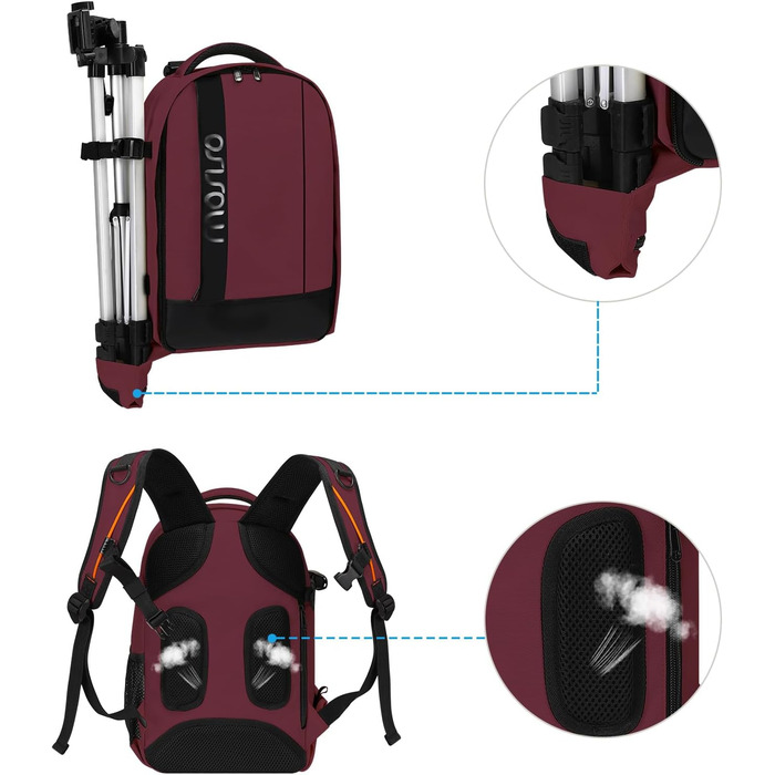 MOSISO Рюкзак для камери, фотосумка для DSLR/SLR/беззеркальних камер, з підкладкою, ударостійкий, модульні вставки, тримач для штатива, сумісний з Canon, Nikon, Sony (Вишневий)