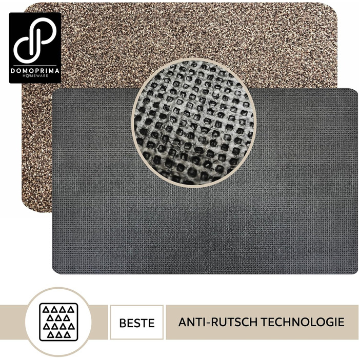 Килимок для підлоги DOMOPRIMA з мікрофібри, миючий, неслизький, надзвичайно поглинаючий, плоский - антибактеріальний, для внутрішнього та зовнішнього використання (60x40 см) (Світло-коричневий, 75x50 см (Прямокутний))