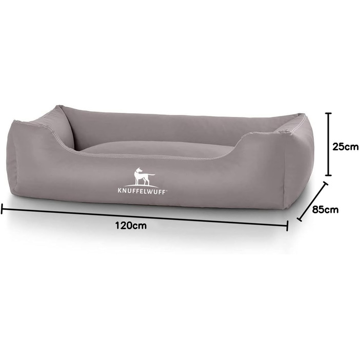 Knuffelwuff Faux Leather Dog Bed Sidney XXL 120 x 85cm Grey - Removable Cover - Easy to Clean - for Large, Medium and Small Dogs