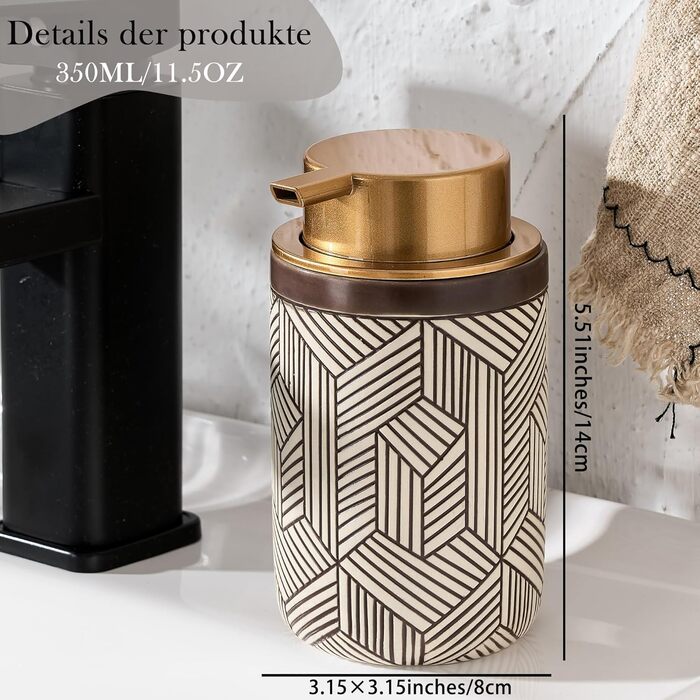 Дозатор для мила та миючого засобу GIRLUFO 350мл з великим насосом – багаторазовий дозатор піни для ванної кімнати та кухні (легко натискається) (колір: коричневий)