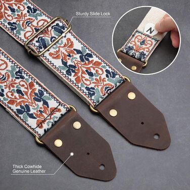 Гітарний ремінь Nefelibata з жаккардовим плетінням, бавовна, шкіряні кінці, для бас-гітари, електрогітари та акустичної гітари, подарунок для дітей та гітаристів, ретро золотий жаккард