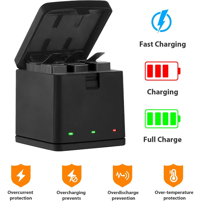 Зарядний комплект Vemico Hero 7/6/5: 3 акумулятори 1500mAh, зарядний пристрій з LED, Type-C, сумісний з Hero 7/6/5/2018, AHDBT-501