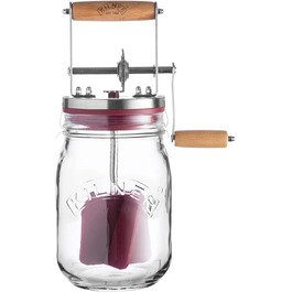 Kilner Butter Churn with Crank Handle made of Glass, Stainless Steel, and Wood in Silver-Dark Red-Brown 1L, 0025.348