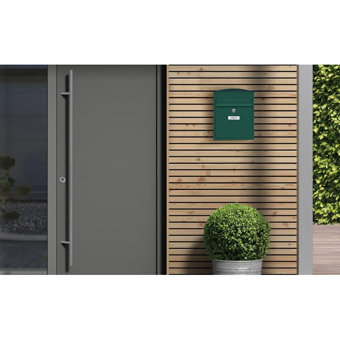 Поштовий ящик ARREGUI Compact E5731 сталевий (білий/зелений), розмір S (DIN A5), настінний, водонепроникний, з табличкою для імені, 2 ключі, легкий монтаж