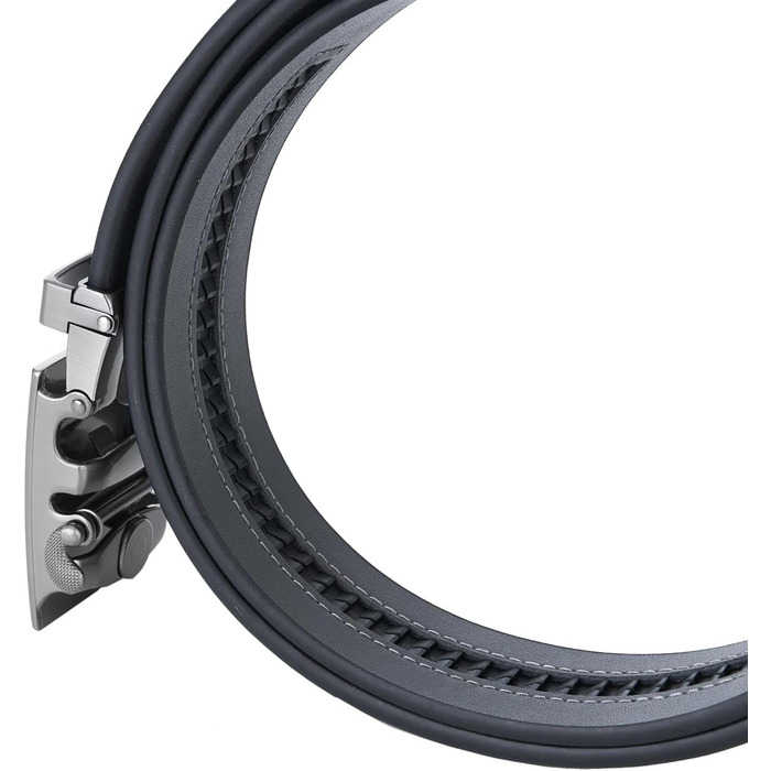 Чоловічий шкіряний ремінь VRLEGEND з автоматичною застібкою (ратинг) без дірок для ділового костюма, розмір регулюється, з подарунковою коробкою, сірий