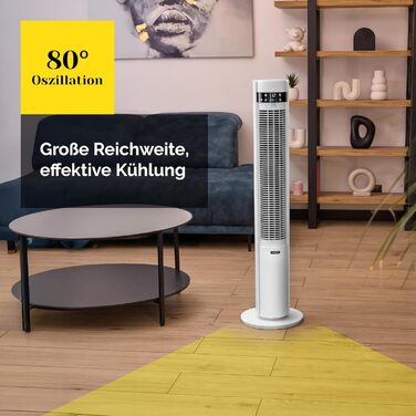 Тихий вентиляторний настільний кулер YOER CoolWhisper TF07W з плазмовим іонізатором, 12 швидкостей, 12 м радіус, таймер 12 год, осциляція 80°, пульт ДУ, білий