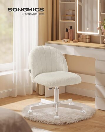 Офісний стілець SONGMICS з м'яким сидінням (фліс), регульована висота, кремово-білий - для дому, офісу, спальні
