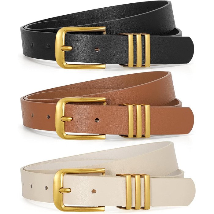 Жіночі шкіряні ремені JasGood (3 шт.) - 110 см та 100 см, для розміру 78-92 см та 64-77 см (чорний, коричневий, бежевий)