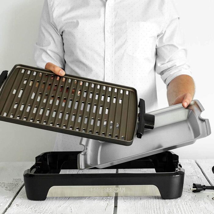 George Foreman Smokeless Grill - Indoor BBQ with Adjustable Temperature, Dishwasher-Safe Grill Plate, and Fat Tray