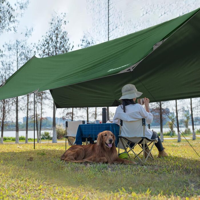 Bessport Waterproof Tarp - 3x4.6m Camping Tarp with Poles, Stakes & Rope - UV Protection, Multipurpose Tent Tarp (Green)