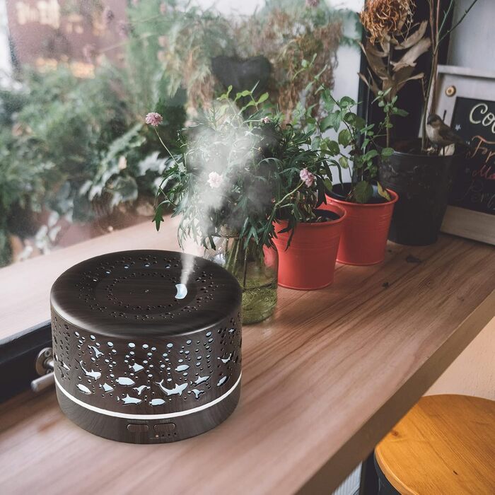 Аромадифузор Hianjoo 700мл з таймером, ультразвуковий, LED, 7 кольорів, для офісу, йоги, спа, спальні - світле дерево (глибка текстура)