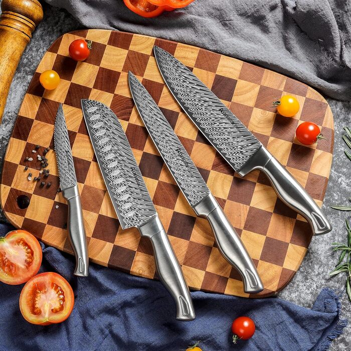 Astercook 15-Piece Kitchen Knife Set with Block - Stainless Steel, Sharpening Built-in, Dishwasher Safe