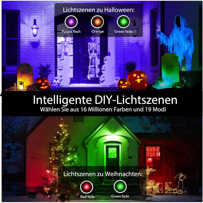 iLC RGB LED Floodlight 80W, RGBW Color Changing Floodlight Equivalent to 800W, 16 Million Colors, Grouping, Timer, 2700K Warm White, Water Protection Rating IP66, Outdoor/Indoor (2-Pack)