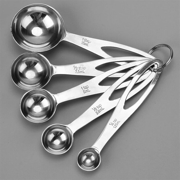 FBHappiness 5-Piece Stainless Steel Measuring Spoon Set, Teaspoon, Coffee, Sugar, Measuring Cup for Powder and Spices, Kitchen Utensils for Cooking and Baking (Color: 5 Pieces) (5 Pieces)
