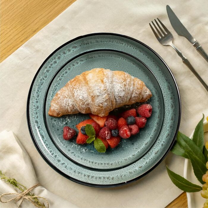 Набір посуду Twinzee Steingut (24 частини) для 6 осіб: тарілки та миски, сервіз з каменю, колекція Riviera Sage