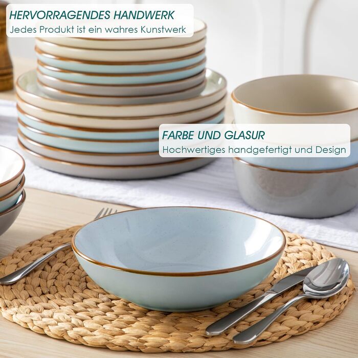 Набір посуду на 6 осіб Vancasso RENO 24-tlg: тарілки, супові тарілки, десертні тарілки, миски, комплект посуду з кераміки, 48 предметів