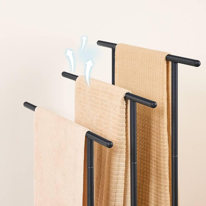 HOOBRO Стійка для рушників з 3 перекладинами, 2 полиці, для ванної кімнати, коричнево-чорна