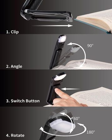 LED-ліхтарик для читання, перезаряджуваний, ультралегкий, 3 кольори (бурштиновий), 5 рівнів яскравості, диммер, модний, портативний, чорний/рожевий