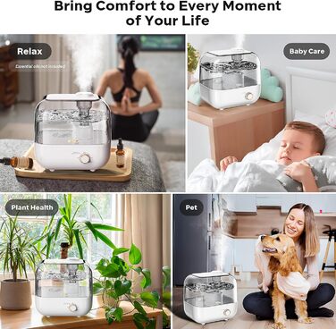 Зволожувач повітря BEAR 5L з верхнім наповненням, 360° регульована насадка, ультразвуковий, 28dB, для дітей та рослин, 35 годин роботи, з підсвічуванням, автовимкнення, білий