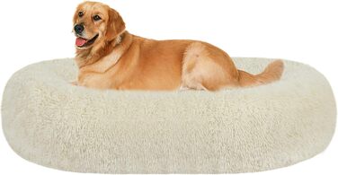 Ортопедичне ліжко для собак, круглий пуф-кіготник, софа для котів та собак, м'яке ліжко-кошик, можна прати, діаметр 100 см, бежеве (100 x 100 x 20 см)