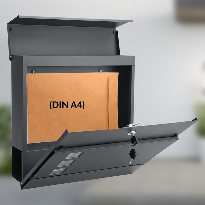 Поштовий ящик Monzana XXL з газетницею та оглядовим вікном, сталевий, антрацит, з ключем (2 ключі), для настінного монтажу