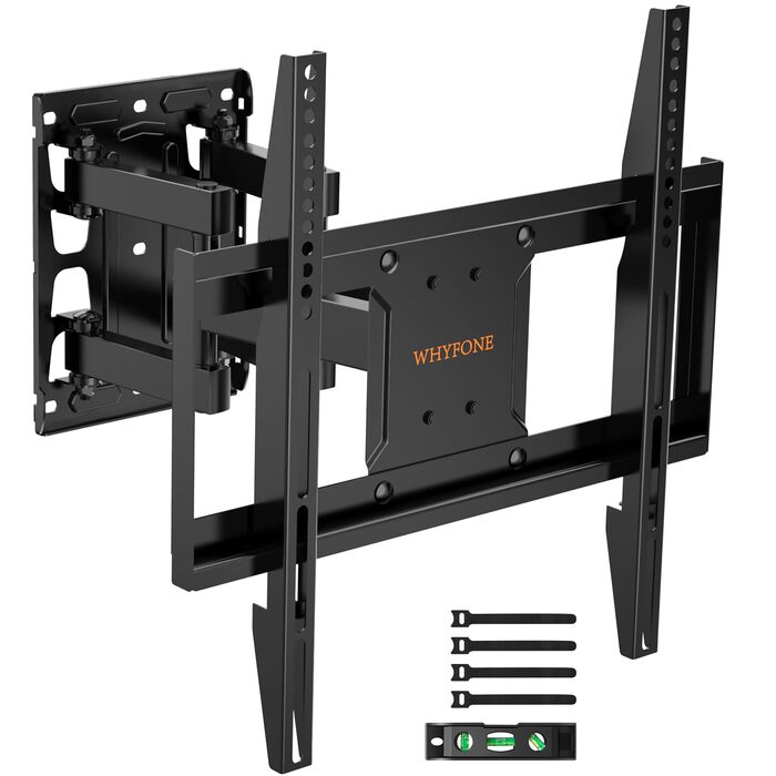 Настінне кріплення для телевізора WHYFONE поворотне, 26-65 дюймів, VESA 400x400, до 45 кг, з подвійним плечем