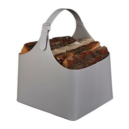 Relaxdays Wooden Basket, Faux Leather, Dark Grey
