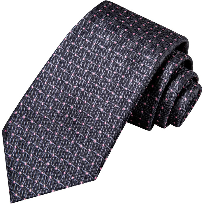 Чоловіча краватка Hi-Tie шовкова, сіро-рожева картата, формальна, з кишеньковою хустинкою та затискачем для краватки, набір для весілля та бізнесу