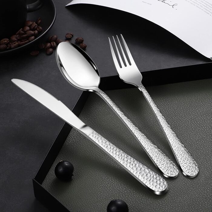 Набір столових приборів HaWare, 72 шт. з нержавіючої сталі (12 осіб), з ножем, виделкою, ложкою, сучасна ручка 'молоток', для дому/вечірки/готелю/ресторану, блискучий, придатний для миття в посудомийній машині. Включає ніж для стейку.