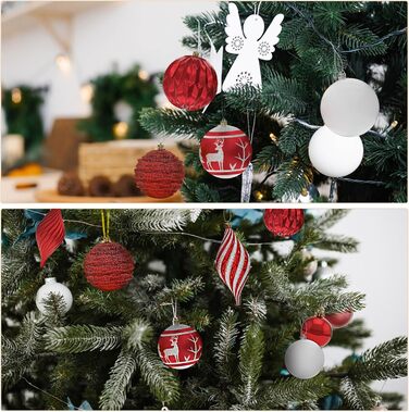 Набір 108 шт. новорічних кулічок Aufun Premium: пластик, верхівка, зірка, безпечні прикраси, багаторазові, кольори: шампань, червоний, срібний