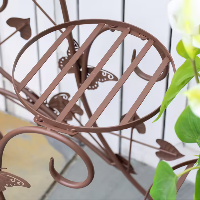 Outsunny 3-Tier Flower Stand, French Style Metal Plant Shelf in Bronze, 76x27x67cm for Garden Balcony