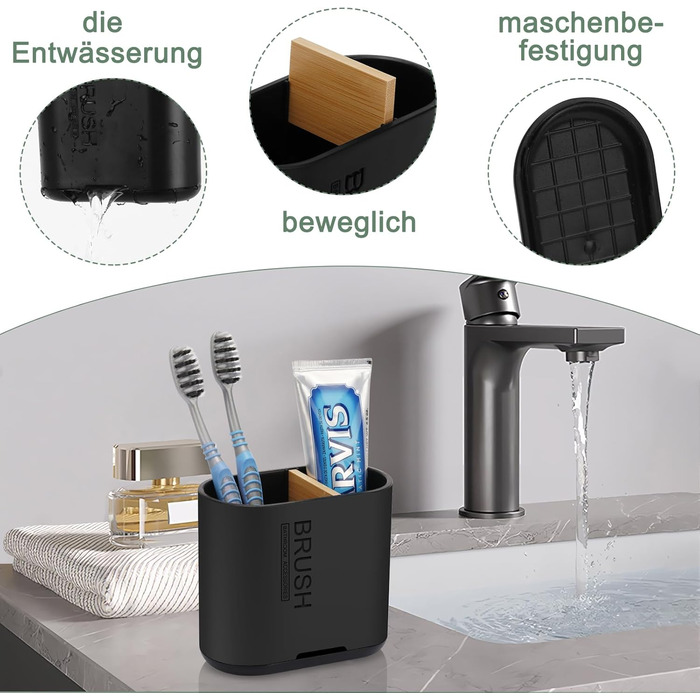 Тримач для електричної зубної щітки - органайзер для ванної кімнати, знімний, з отвором для стоку води, чорний, середній