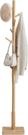 VASAGLE Coat Rack, Clothes Rack Solid Wood, Tree Shape Jacket Stand, 8 Hooks for Jackets, Hats, for Entryway, Hooks and Holding Rod made of Rubberwood, Cloud White RCR00W02 (Natural Beige, 1)