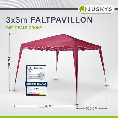 Juskys Pop-Up Gazebo Vivara 3x3 m - Adjustable Height Pop-Up Gazebo, UV50+ & Water-Resistant - Garden Tent with Bag - Party Tent for Garden - (Red)
