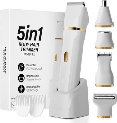 Електричний жіночий тример 5-в-1: для тіла, обличчя, інтимної зони. Вологостійкий (IPX7), USB-C зарядка