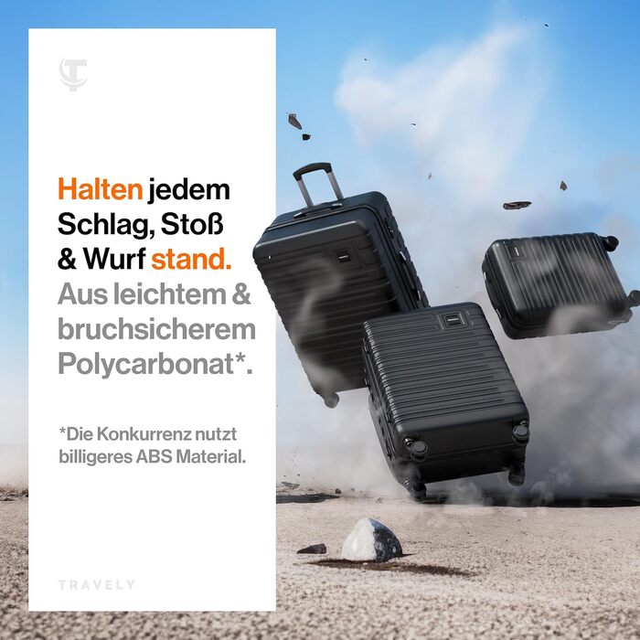 Набір валіз Travely з полікарбонату (77см, 67см, ручна поклажа), чорний, з TSA замком