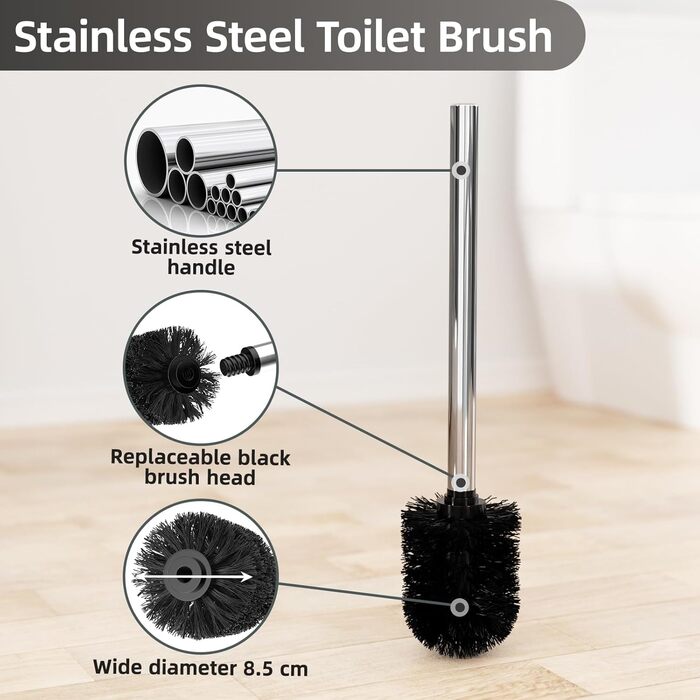 Тримач туалетного паперу з щіткою для унітазу з нержавіючої сталі, гальванічне покриття (сріблястий блискучий)