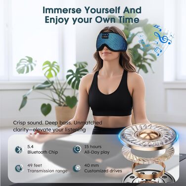Маска для сну з Bluetooth навушниками Dolida V5.4, м'яка 3D, для сну, подорожей, йоги, медитації (блакитна)