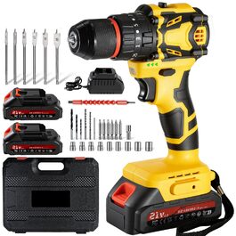 Акумуляторний шуруповерт 21V безщітковий, 2 акумулятори 2.0Ah, 70 Nm, 25+3 ступені крутного моменту, 2 швидкості, LED-ліхтик, патрон 10 мм, для ремонту та DIY