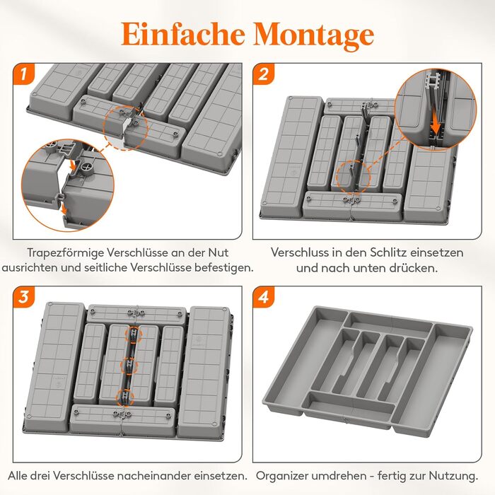 Органайзер для столових приборів Lifewit, 51.6x42 см, для 60 предметів, знімний тримач, пластиковий лоток для ложок, виделок, ножів у шухляду