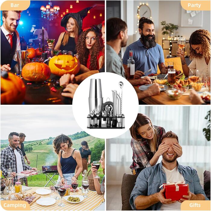 Набір для приготування коктейлів Cinnani: шейкер Boston, аксесуари, 750 мл, нержавіюча сталь, для дому, барів та вечірок