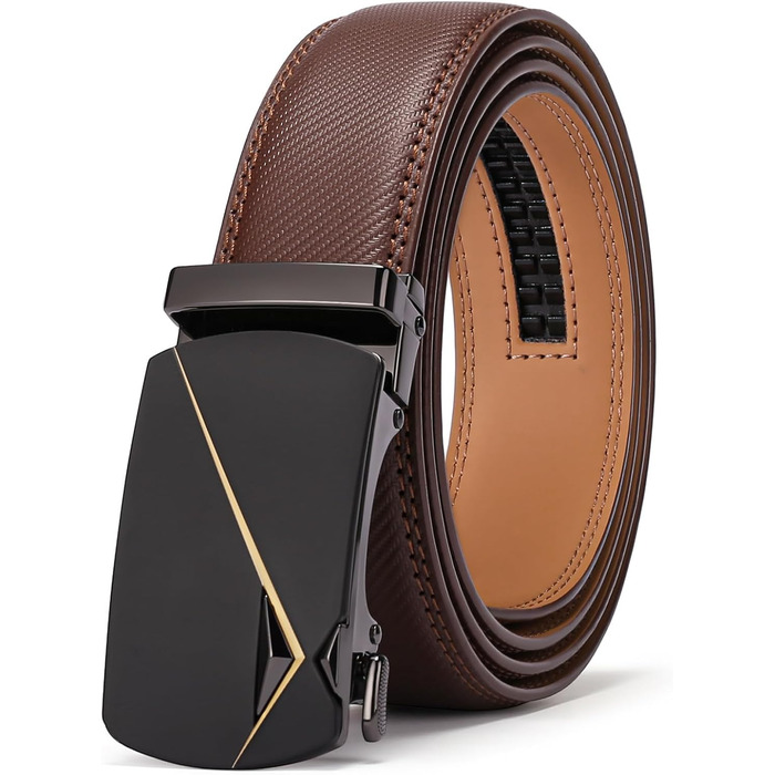 Чоловічий шкіряний ремінь SENDEFN з автоматичною застібкою-ратом, ширина 35 мм, регульований розмір (115 см/32''-38'', 125 см/36''-42''), колір: золотий діагональний коричневий