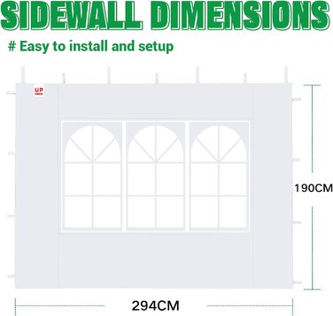 2 pieces of pavilion side panels with window and Velcro closure for 3 x 3 m pavilion, as wind and privacy screen for party tent, waterproof