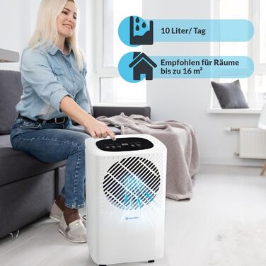 HANTECH Dehumidifier 10 Liters/Day Room Size 16m² Model: TECH10 - Timer, Anti-Mold and Humidity, Dry Laundry, Electric, Basement, Bathroom, Kitchen